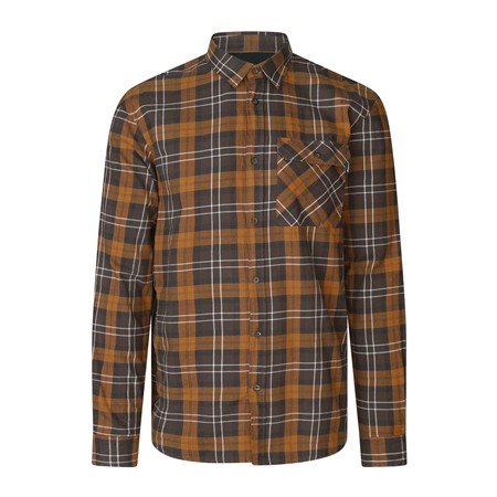 Camisa De Mangas Compridas Para Homem Seeland Em Flanela Glen - Castanho Escuro/Camelo Xadrez