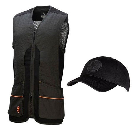 Chaleco De Tiro Hombre Browning Shooting Vest Claymaster + Gorra Time Oferta - Gris