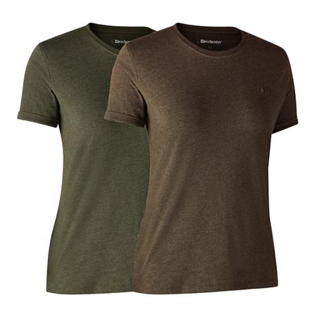 Dame T-Shirt Med Korte Ærmer Deerhunter Basique - Grøn/Brun - Pakke Med 2