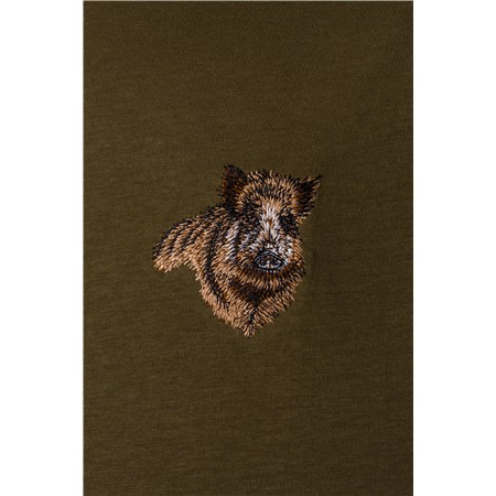 DAMEN-T-SHIRT MIT KURZEN ÄRMELN TREELAND STICKEREI WILDSCHWEIN - KAKI