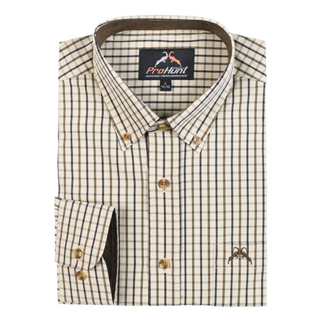 HEREN OVERHEMD MET LANGE MOUWEN PROHUNT THOURY - BEIGE BRUIN/IBEX