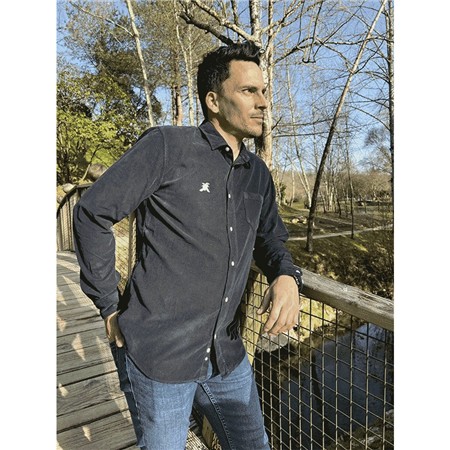 Herenoverhemd Met Lange Mouwen Le Pairon Bécassier Fluweel - Marine