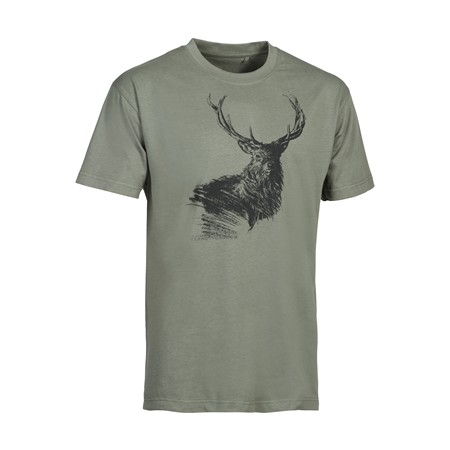 Herren Kurzarm-T-Shirt Prohunt Big Game Hirsch - Kaki