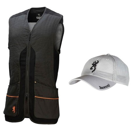 Herrenschießweste Browning Shooting Vest Claymaster + Basecap Time Gratis - Grau