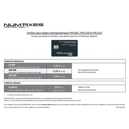 HUNTING CAMERA NUMAXES PIE1150 AVEC CARTE SIM