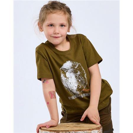 KORTÆRMET JUNIOR-T-SHIRT PINEWOOD WILD BOAR K - OLIVENGRØN