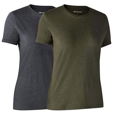 Kortærmet T-Shirt Til Kvinder Deerhunter Basic 2-Pack - Kaki/Grå - Pakke Med 2