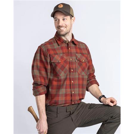 KOSZULE MĘSKIE Z DŁUGIM RĘKAWEM PINEWOOD HÄRJEDALEN - TERRAKOTA/ZIELONY