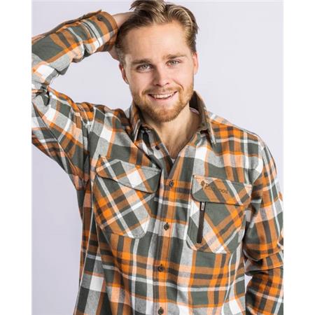 LANGÆRMET HERRESKJORTE PINEWOOD LAPPLAND ROUGH FLANNEL - GRØN/ORANGE