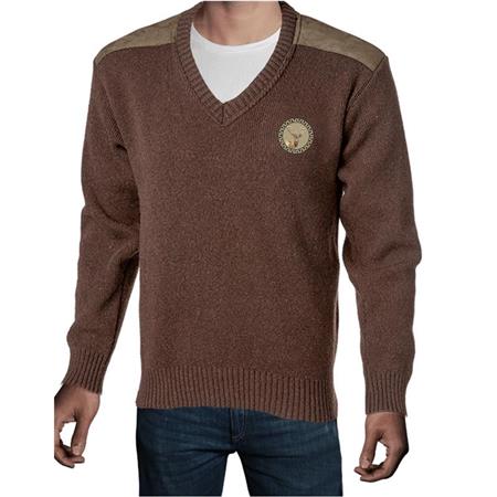 Männerpullover Bartavel P61 Hirsch V-Ausschnitt - Schokolade