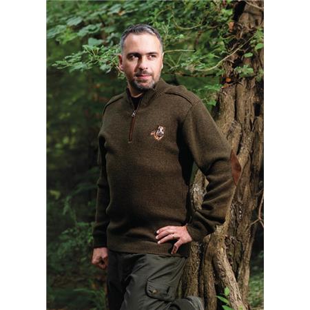 MÄNNERPULLOVER TREELAND COL ZIP WILDSCHWEIN T904 - BRAUN