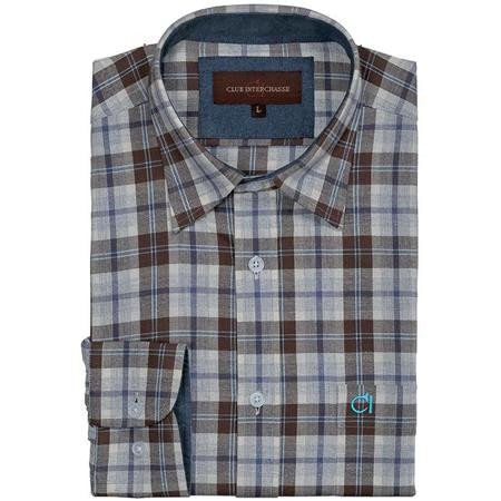 Men's Long-Sleeve Shirt Club Interchasse Navid - Brown/Blue Checks