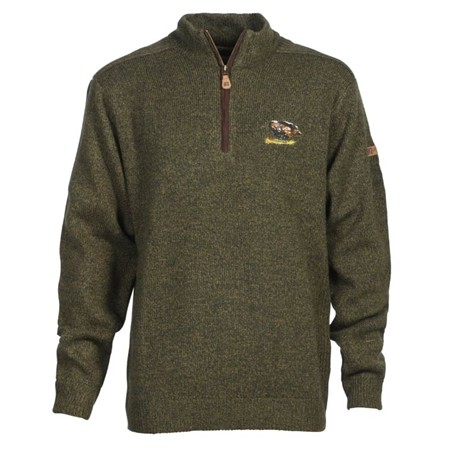 Men's Sweater Percussion Brodé Col Cheminee Islande - Khaki/Wild Boar