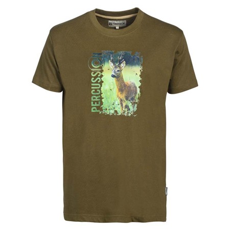 Męski T-Shirt Z Krótkim Rękawem Percussion Serigraphie - Kozioł - Khaki