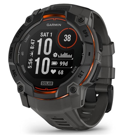 Multifunktions-Gps-Uhr Garmin Instinct 3 Solar 50 Schwarz Graues Armband