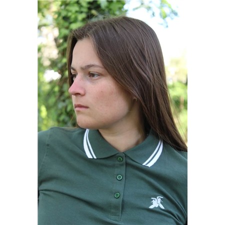 POLO DAMES KORTE MOUWEN LE PAIRON BÉCASSIER LOGO WIT - DONKERGROEN