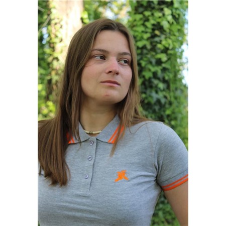 Polo Donna Maniche Corte Le Pairon Bécassier Logo Arancione - Grigio