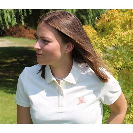 Polo Feminino Mangas Curtas Le Pairon Bécassier Logo Salmão - Bege