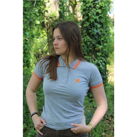 POLO MANCHES COURTES FEMME LE PAIRON BÉCASSIER LOGO ORANGE - GRIS