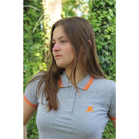POLO MANCHES COURTES FEMME LE PAIRON BÉCASSIER LOGO ORANGE - GRIS