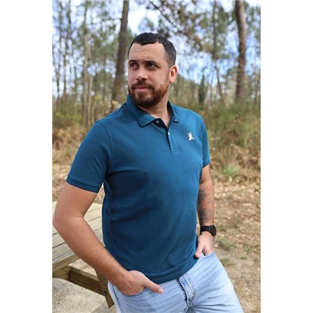 Polo Manches Courtes Homme Le Pairon Bécassier Logo Blanc - Bleu