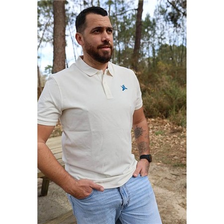 Polo Manches Courtes Homme Le Pairon Bécassier Logo Bleu - Écru