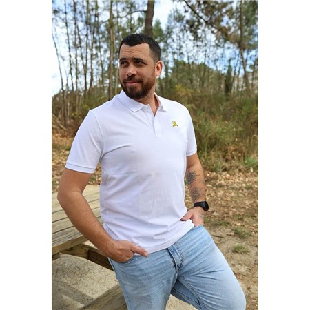 Polo Manches Courtes Homme Le Pairon Bécassier Logo Moutarde - Blanc