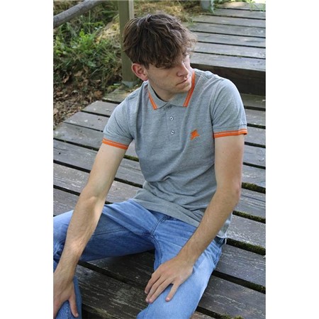 POLO MANCHES COURTES HOMME LE PAIRON BÉCASSIER LOGO ORANGE - GRIS