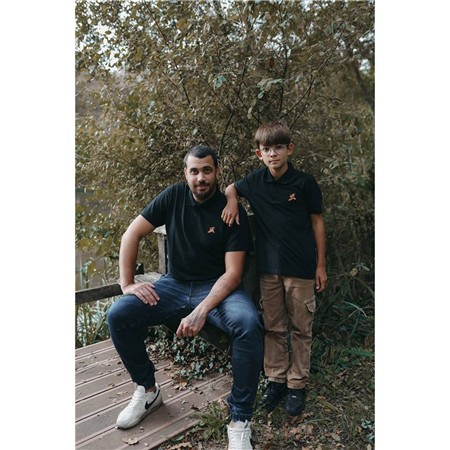 POLO MANCHES COURTES HOMME LE PAIRON BÉCASSIER LOGO ORANGE - NOIR