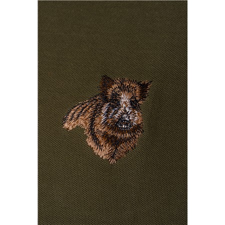 POLO MANCHES COURTES HOMME TREELAND BRODERIE SANGLIER - KAKI