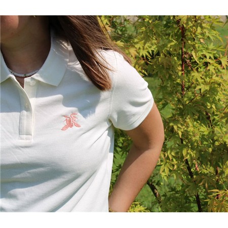 POLO MANGAS CORTAS MUJER LE PAIRON BÉCASSIER LOGO SALMÓN - BEIGE