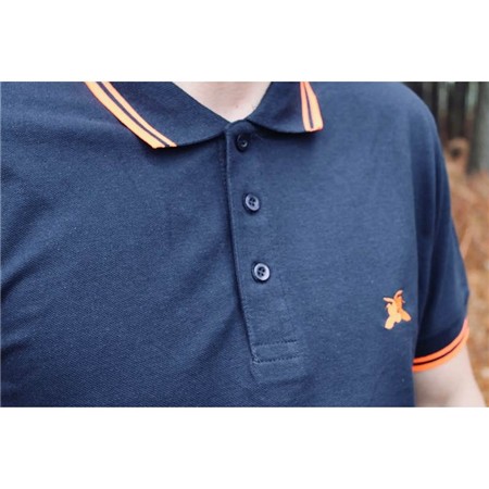 POLO MED KORTE ÆRMER TIL MÆND LE PAIRON BÉCASSIER LOGO I ORANGE OG MARINE