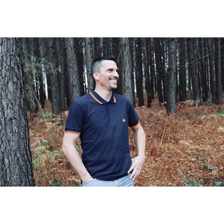 Polo Met Korte Mouwen Heren Le Pairon Bécassier Logo Oranje - Marine