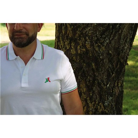 POLOSHIRT KURZARM HERREN LE PAIRON BÉCASSIER LOGO GRÜN/ROT - WEIß