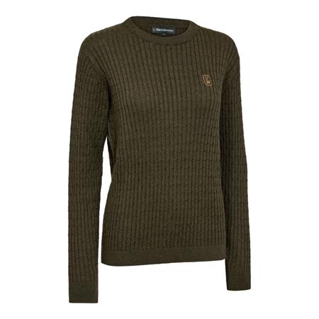 PULL FEMME DEERHUNTER LADY HARRINGTON CABLE KNIT - FOREST EMBER MELANGE