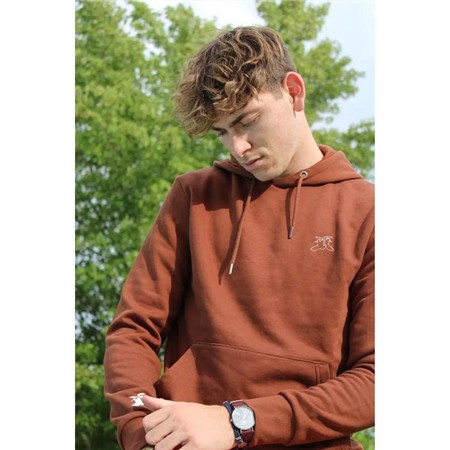 SWEAT HOMME LE PAIRON BÉCASSIER À CAPUCHE DOUBLE BRODERIE IVOIRE - MARRON