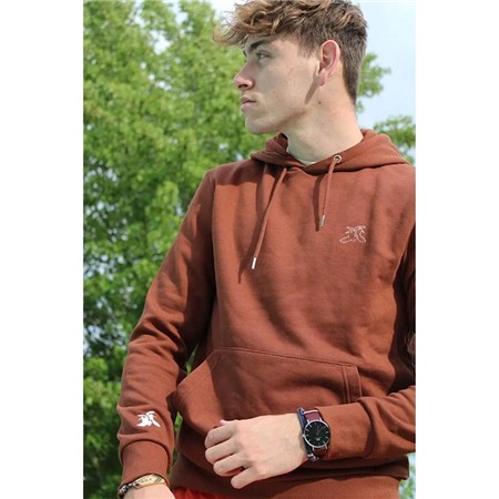 Sweat Homme Le Pairon Bécassier À Capuche Double Broderie Ivoire - Marron