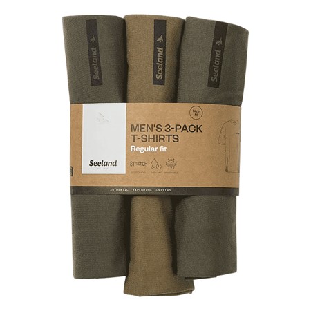 T-SHIRT KURZARM HERREN SEELAND - TANNENGRÜN/MILITÄROLIV/WEINLAUB - 3ER PACK