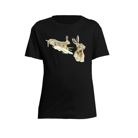 T-Shirt Kurze Ärmel Kind Bartavel Jagd-Motiv T591 Natur - Schwarz