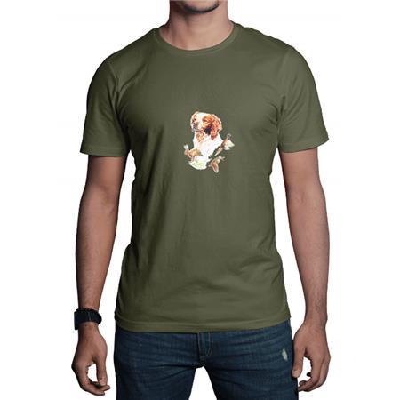T-Shirt Kurze Ärmel Kind Bartavel Thema Jagd Spaniel/Hase - Khaki