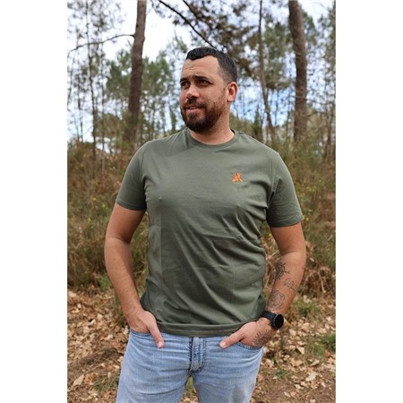 T-Shirt Męski Z Krótkim Rękawem Le Pairon Bécassier 2025 Logo Pomarańczowe - Ciemne Khaki