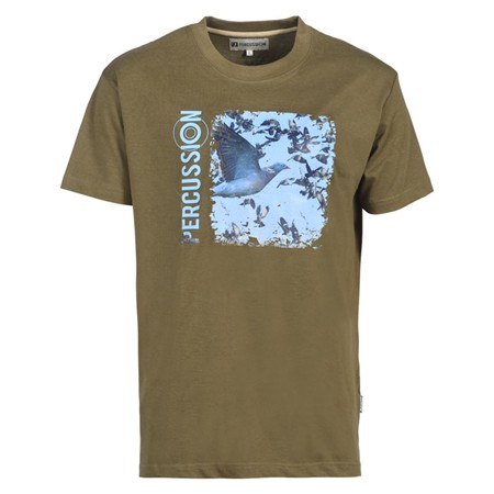 T-Shirt Til Herre Med Korte Ærmer Percussion Serigraphie - Skovdue - Khaki