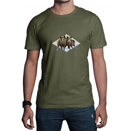 T-Shirt Z Krótkim Rękawem Dla Dzieci Bartavel Theme Chasse Trio Sanglier Naturalny - Khaki