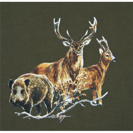 TEE SHIRT MANCHES COURTES ENFANT BARTAVEL THEME CHASSE SANGLIER/CERF/CHEVREUIL - KAKI