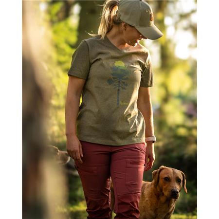 WOMEN'S SHORT SLEEVE T-SHIRT PINEWOOD FINNVEDEN RECYCLED OUTDOOR - OLIVE MEL PINE TREE
