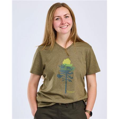 WOMEN'S SHORT SLEEVE T-SHIRT PINEWOOD FINNVEDEN RECYCLED OUTDOOR - OLIVE MEL PINE TREE